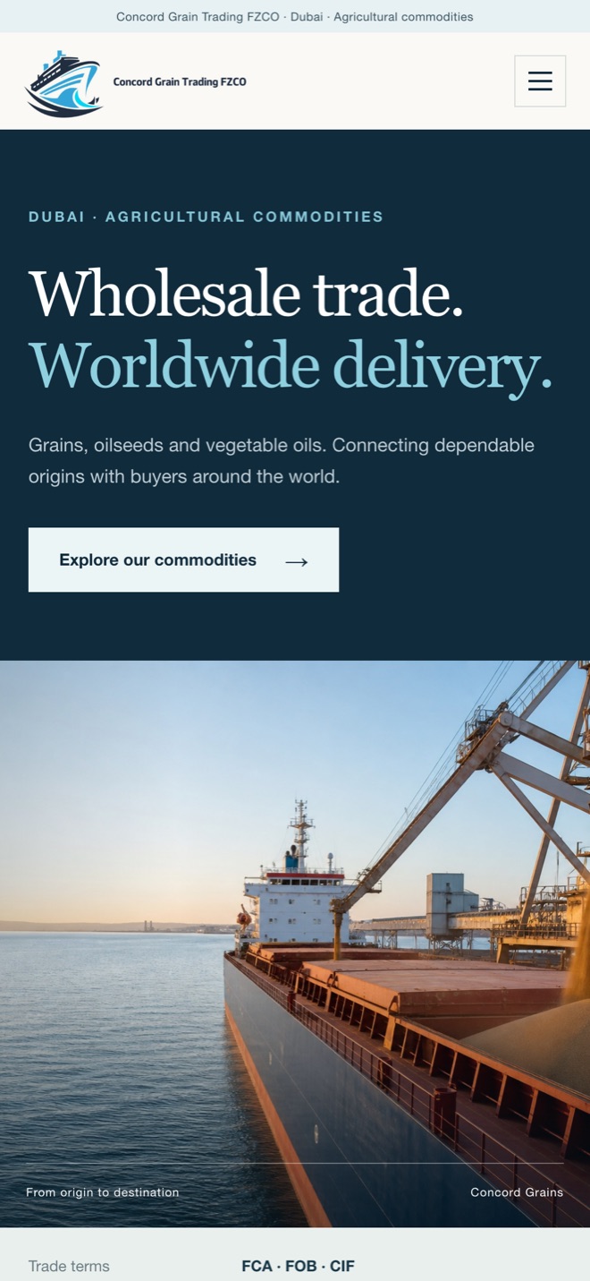 concord-grains.com on a phone